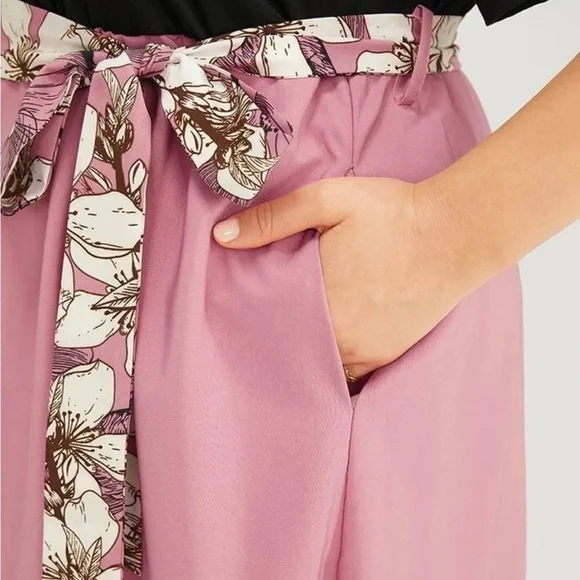 BloomChic Floral Patchwork Dusty Pink Belted Midi Dress w/pockets NWT 18-20 - Picture 3 of 10